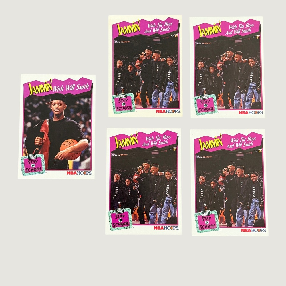 NBA Hoops 1991 Stay in School Jam Will Smith Fresh Prince Card Lot 5pc Vintage